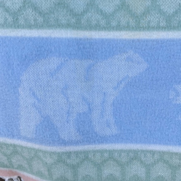 Vintage Fieldcrest Winter Theme Woven Blanket Polar Bear Snowflake Fringe Pastel - Picture 6 of 13